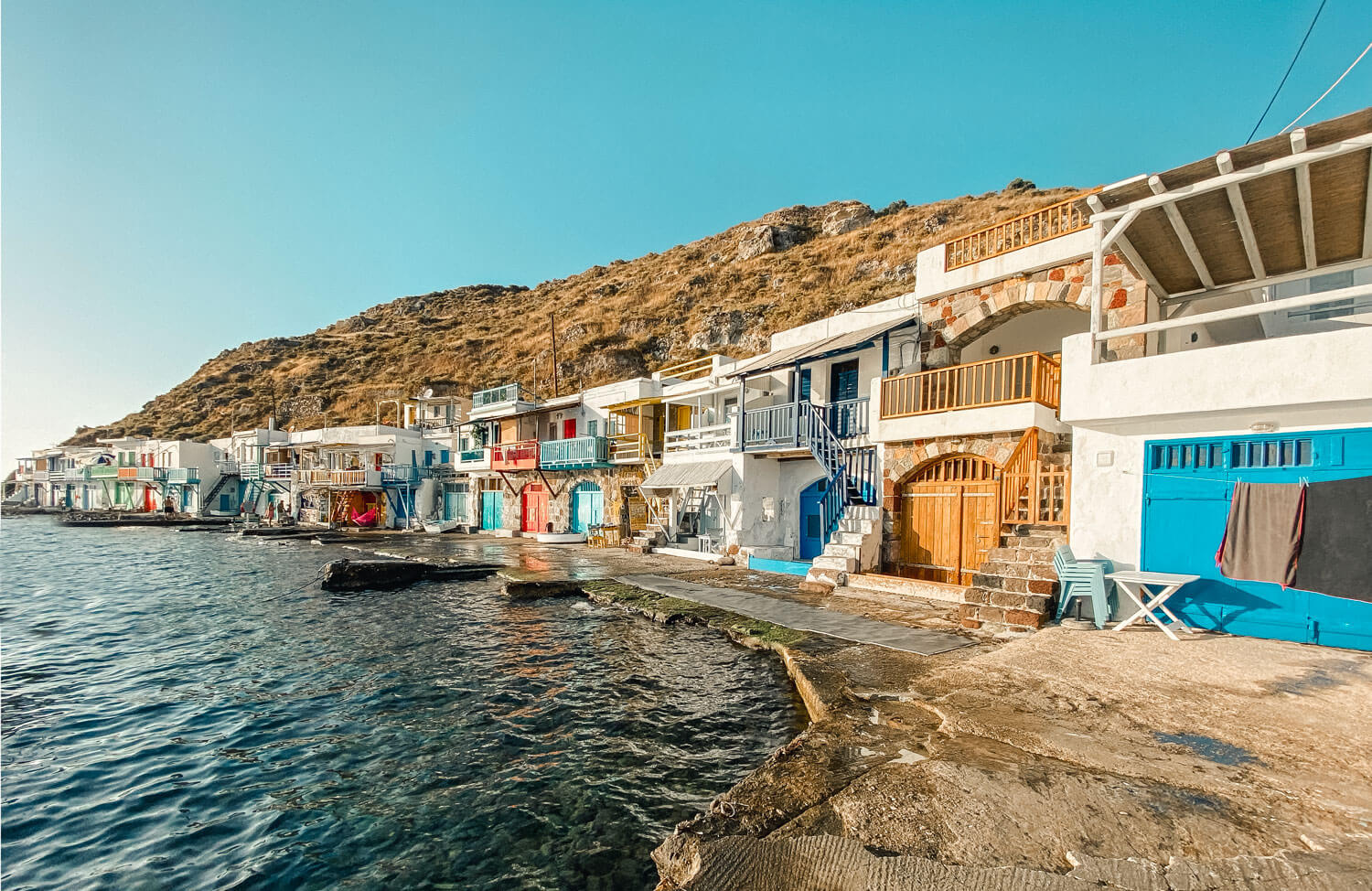 Multicolored fishermen’s houses in Klima.